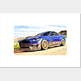 Mustang GT500 Cartoon Drawing Action Print Posters and Art